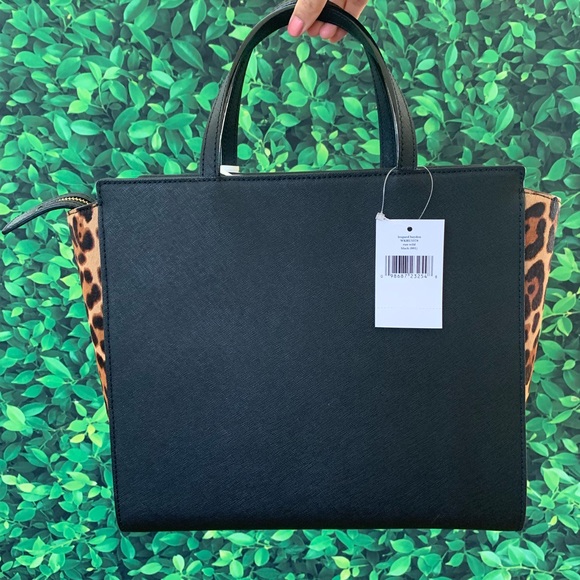 Kate Spade Run Wild Leopard Hayden Black Satchel - Picture 5 of 8